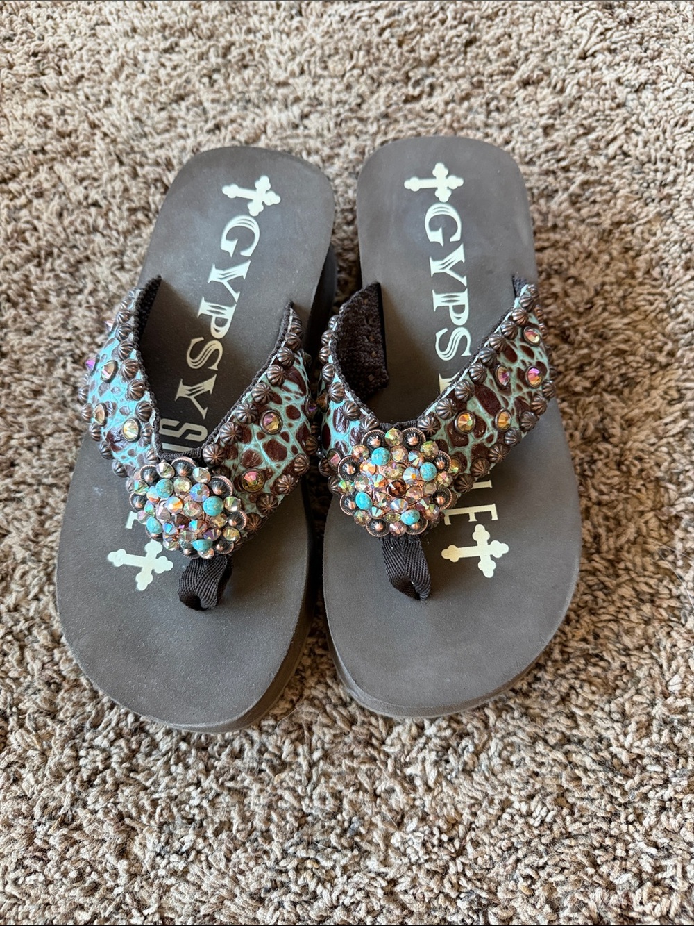 Gypsy Soul Embellished Brown Beaded Thong Sandals